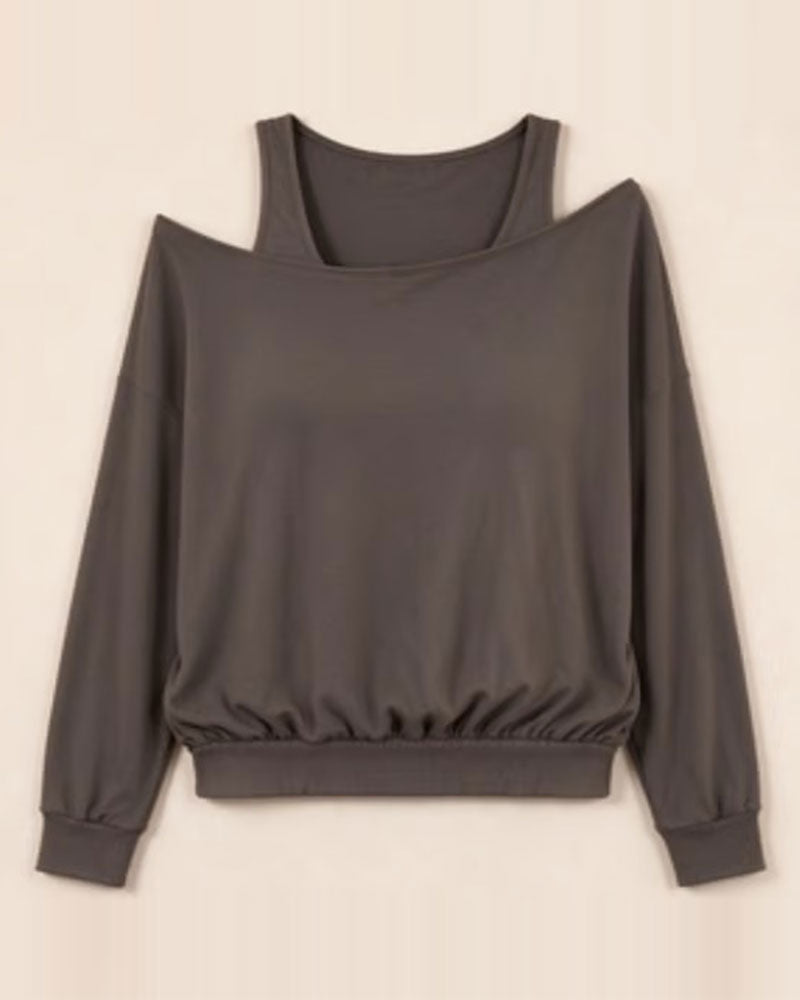Off-Shoulder Mock Two-Piece Long Sleeve Top