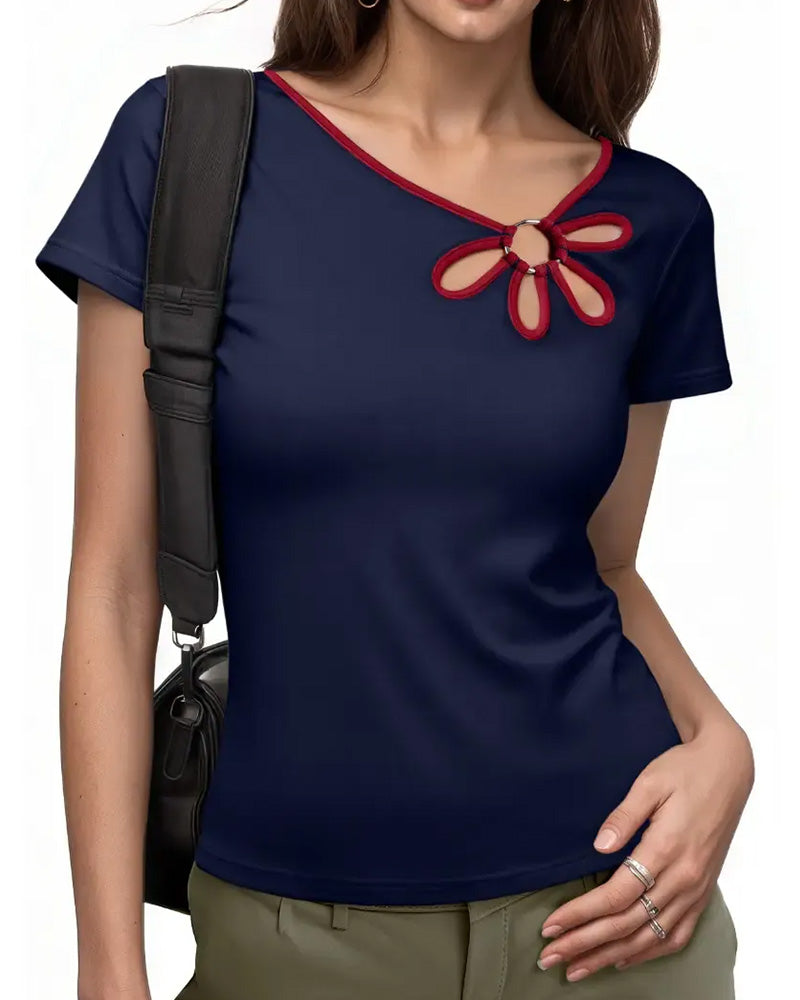 Floral Cutout Short Sleeve T-Shirt