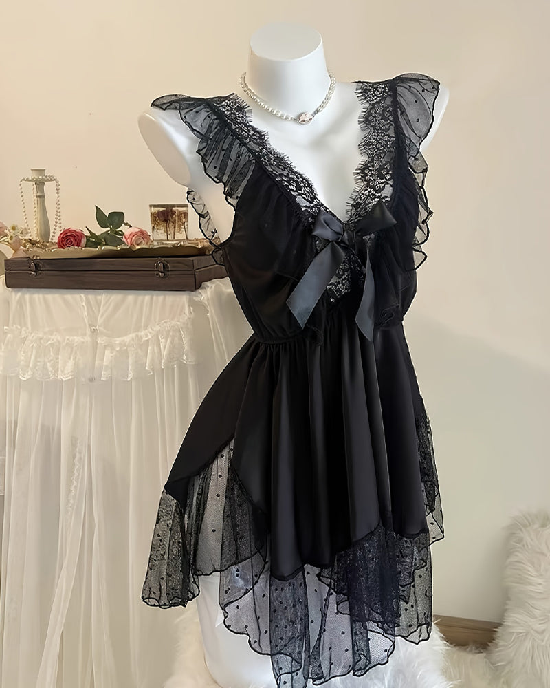 Sexy Backless Deep V Lace Comfortable Sleepwear Women'S