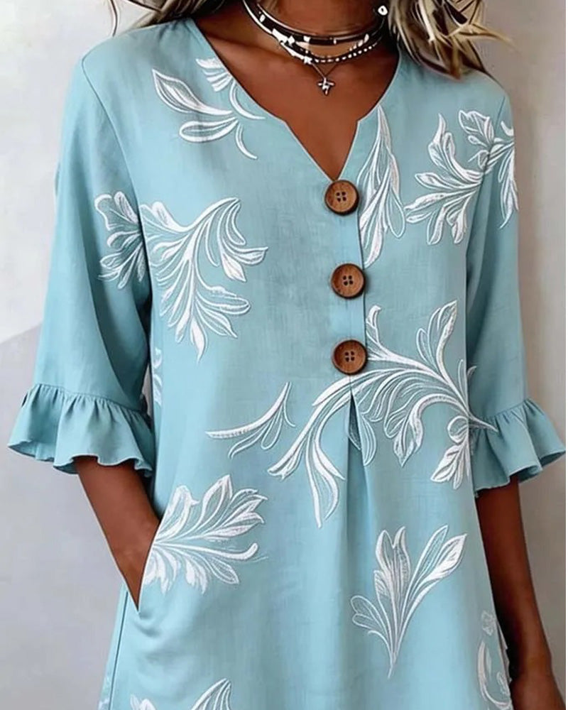 Three-Button Floral Print Dress