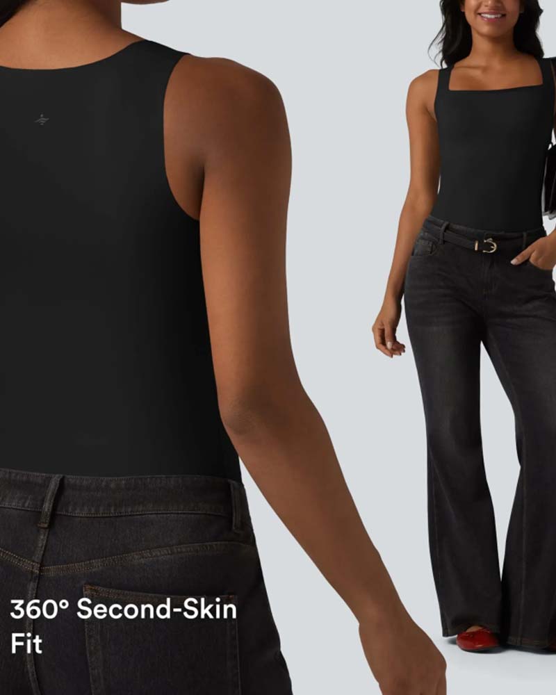 Solid Color Square Neck Built-In Bra Tank Top