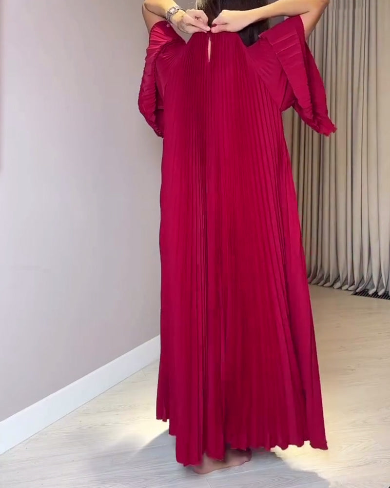 Fashionable Round Neck Pleated Dress