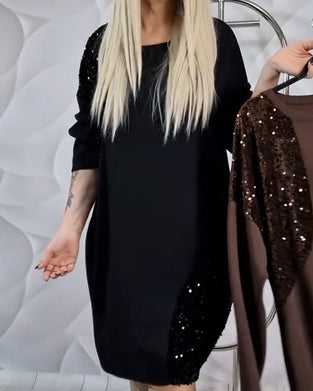 Round Neck Sequined Patchwork Dress