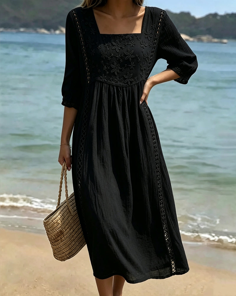 Square Neck Hollow Out Casual Dress