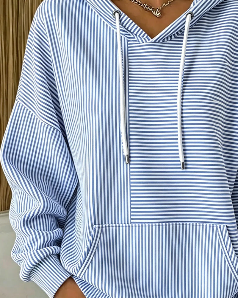 Casual Striped Drawstring Hoodie