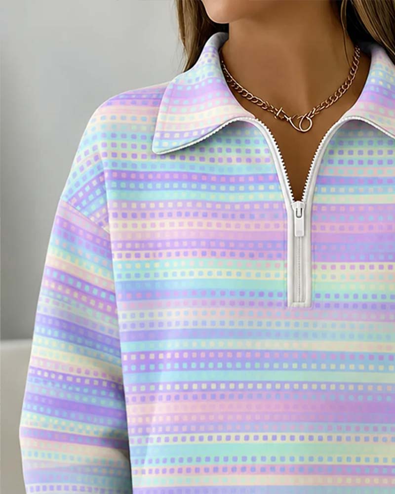 Lapel Long Sleeve Sweatshirt