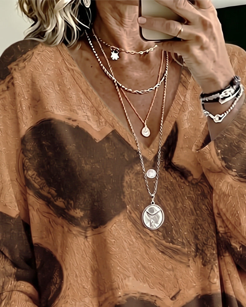 Heart Print V-Neck Loose Top