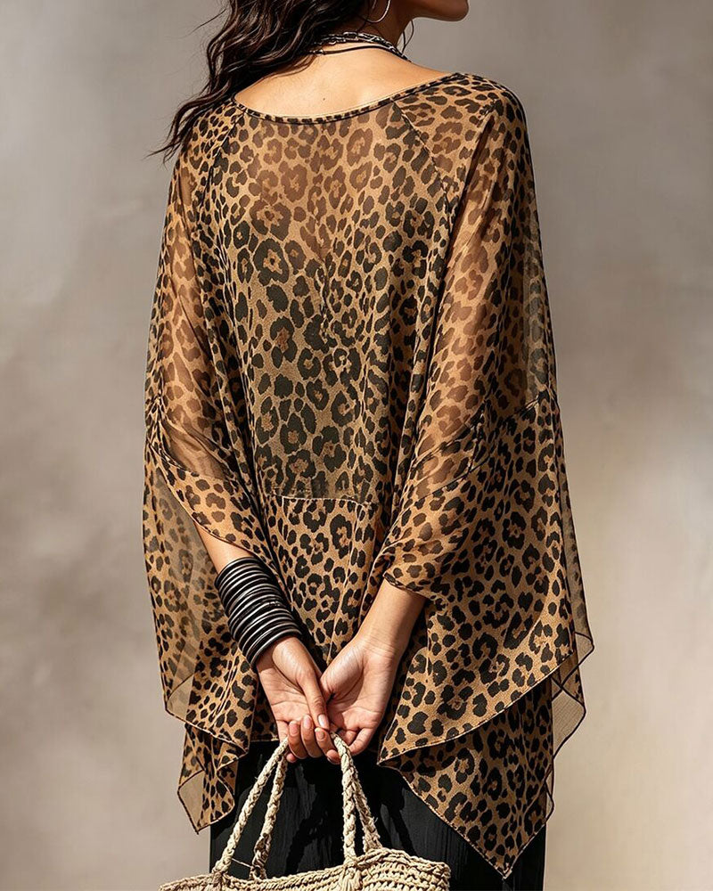 V-Neck Leopard Irregular Blouse