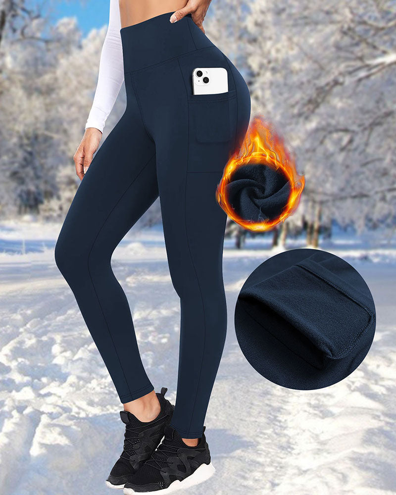 Women's High Waisted Fleece Lined Leggings with Pockets