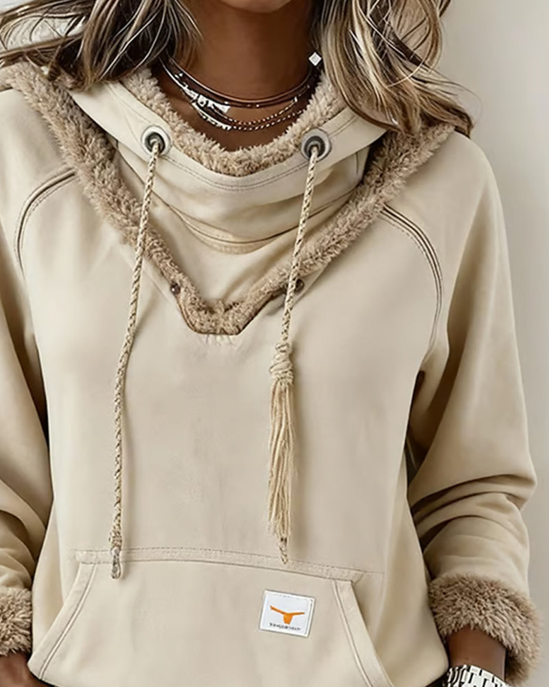 Patchwork Long-Sleeved Pocket Sweatshirt