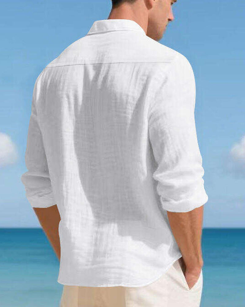 Solid Lapel Pocket Shirts