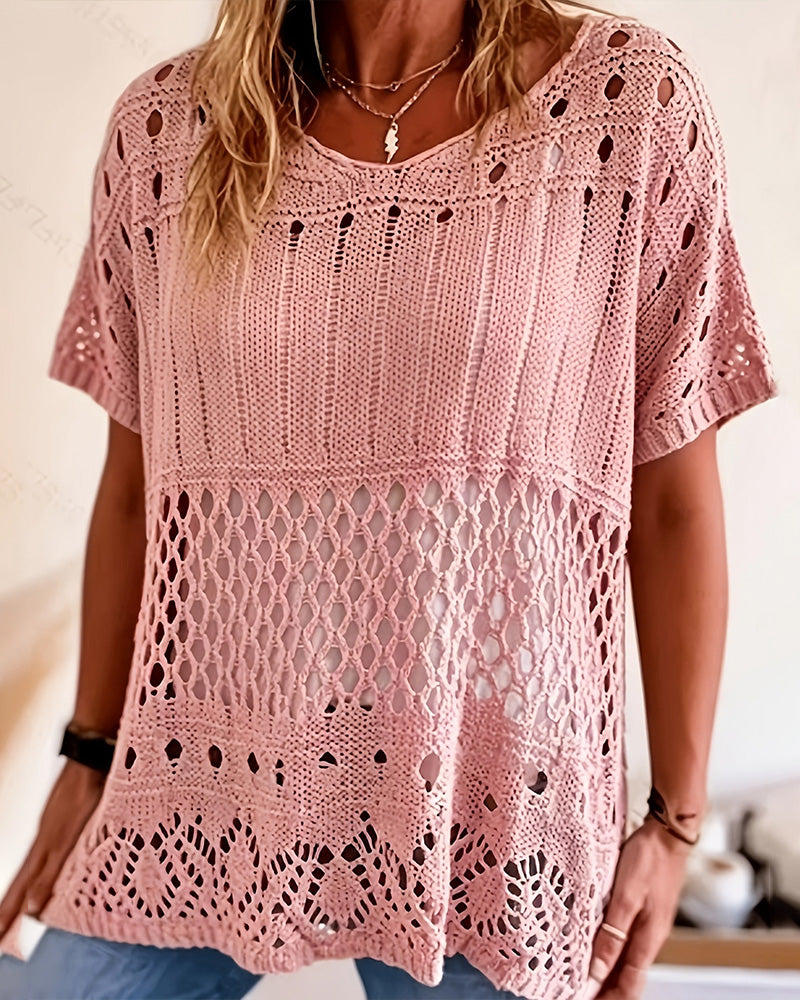 Round Neck Hollow Out Pullover