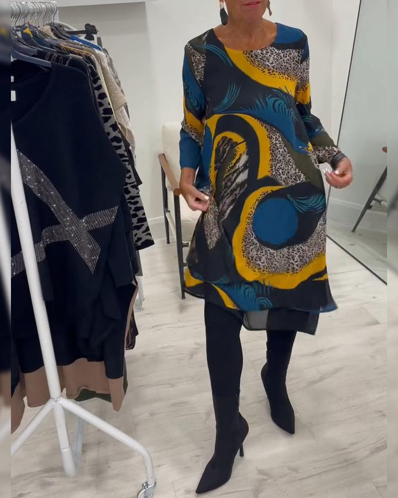 Round Neck Printed Elegant Dress