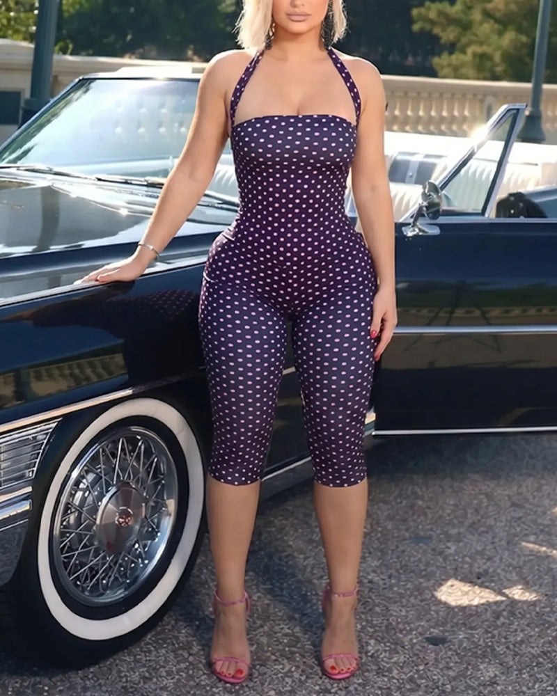 Polka Dot Halter Capri Jumpsuit