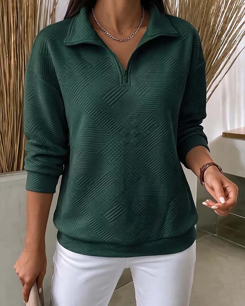 Solid Color Half-Zip Lapel Sweatshirt
