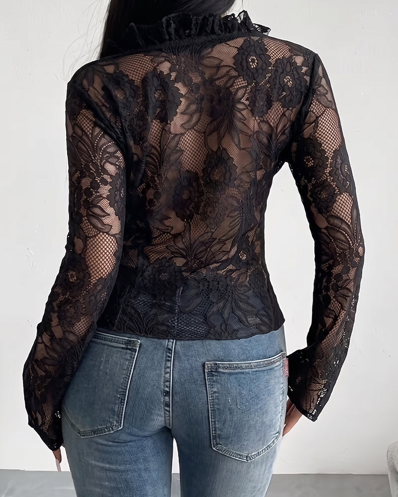 V-Neck Tie Lace Blouse