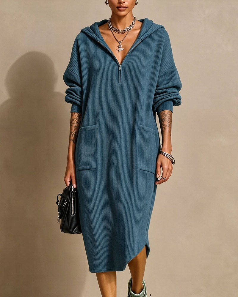 Hooded Zipper Pocket Dress