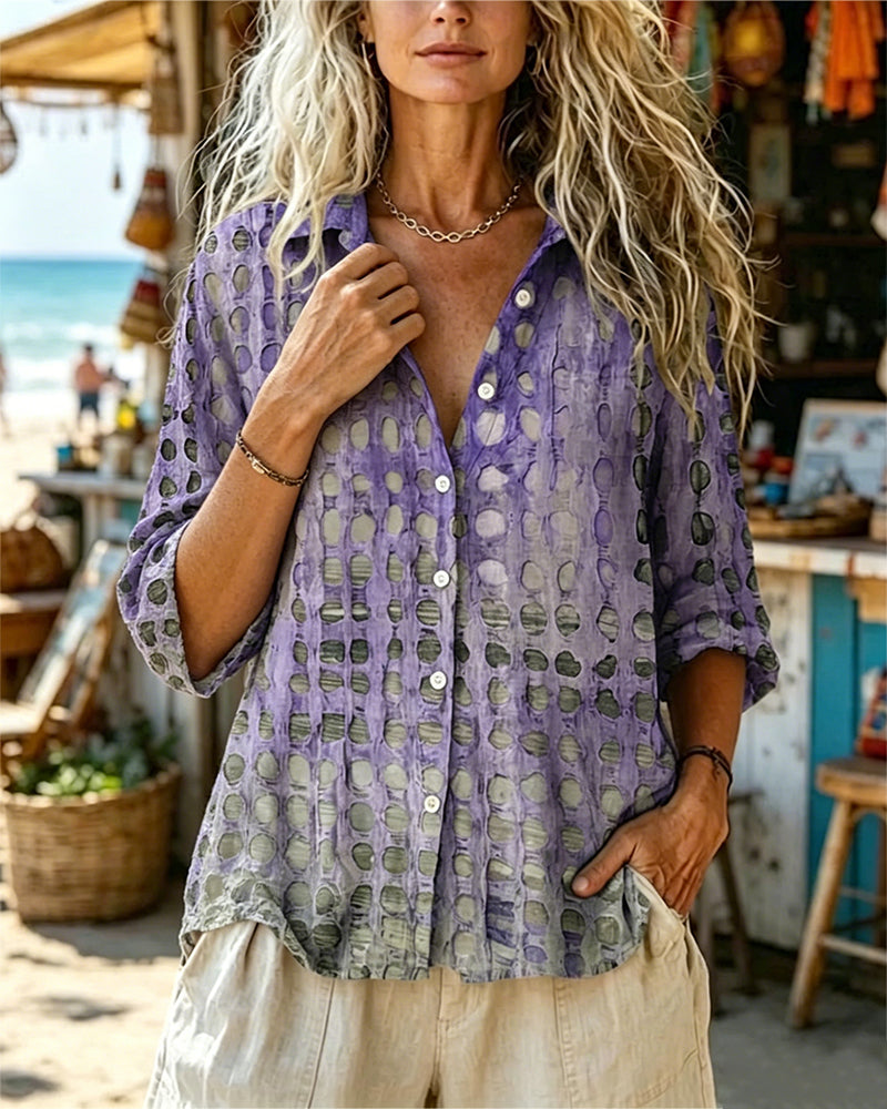 Gradient Polka Dot Lapel Long Sleeve Shirt