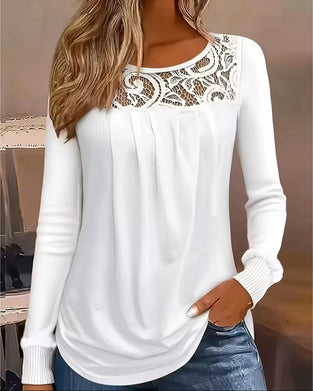 Lace Crew Neck Casual Blouse