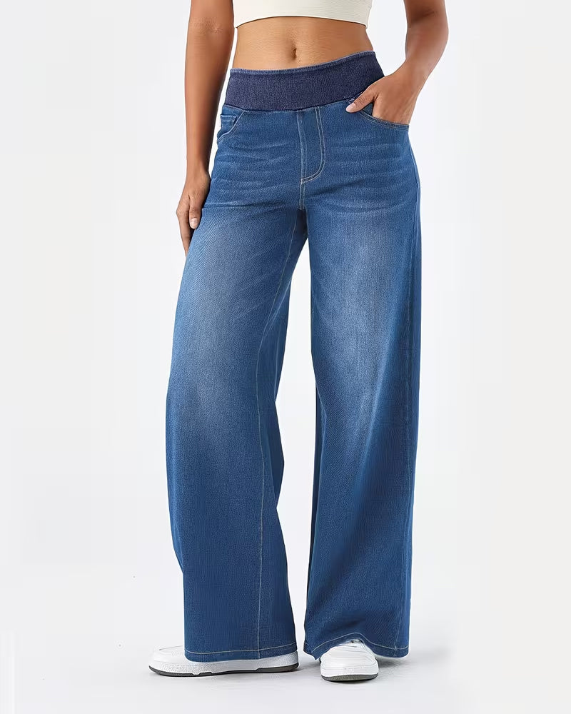 Stretch-Waist Straight Denim Pants