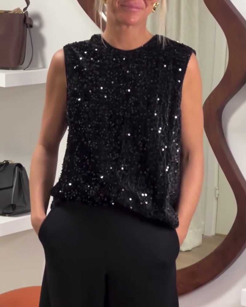 Fashionable Bow Sequin Tank Top