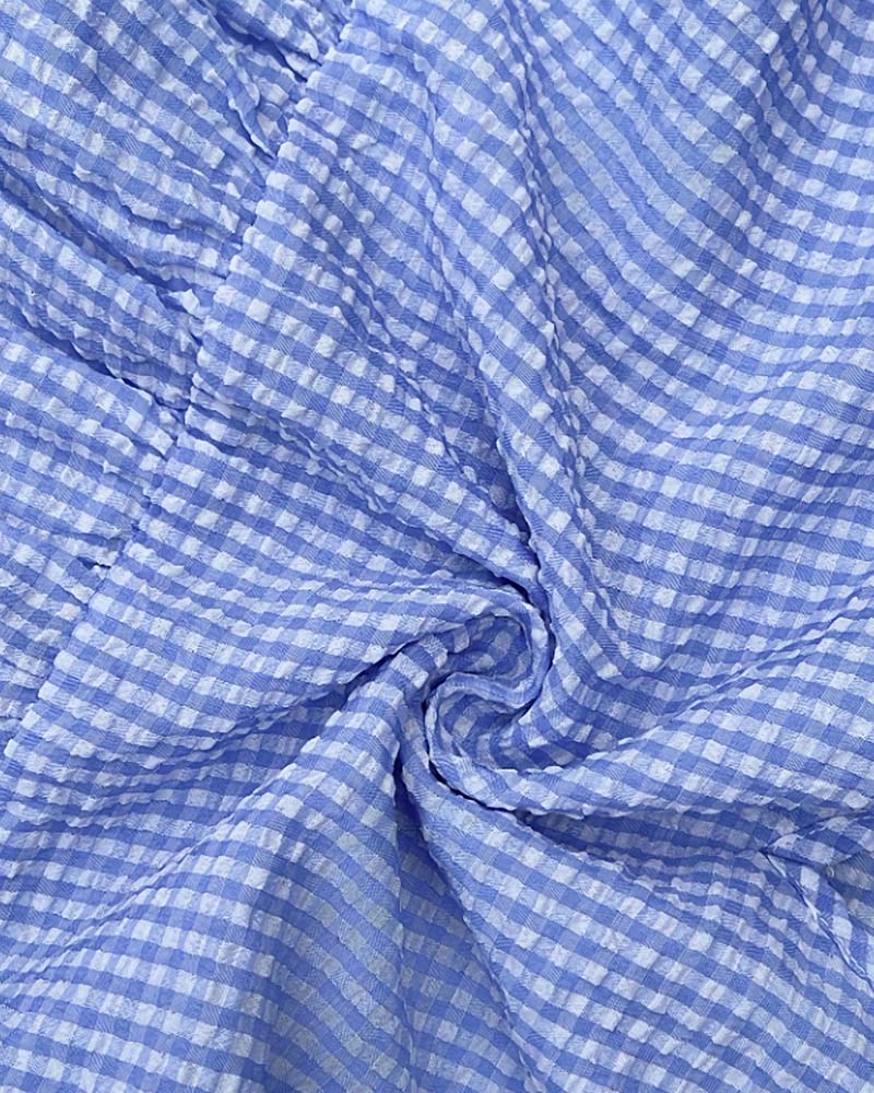 Blue White Gingham V-Neck Dress