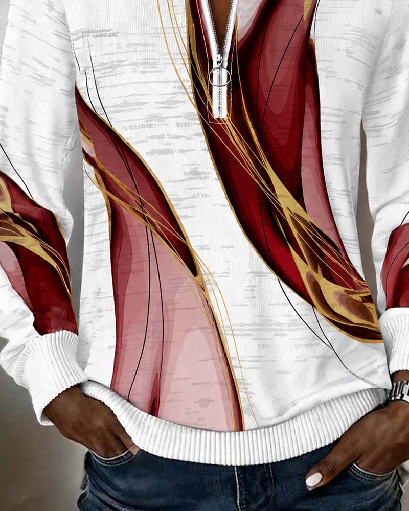 Zipper Pullover Contrast Loose Hoodie