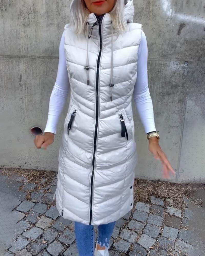 Sleeveless hooded zip-up casual padded jacket