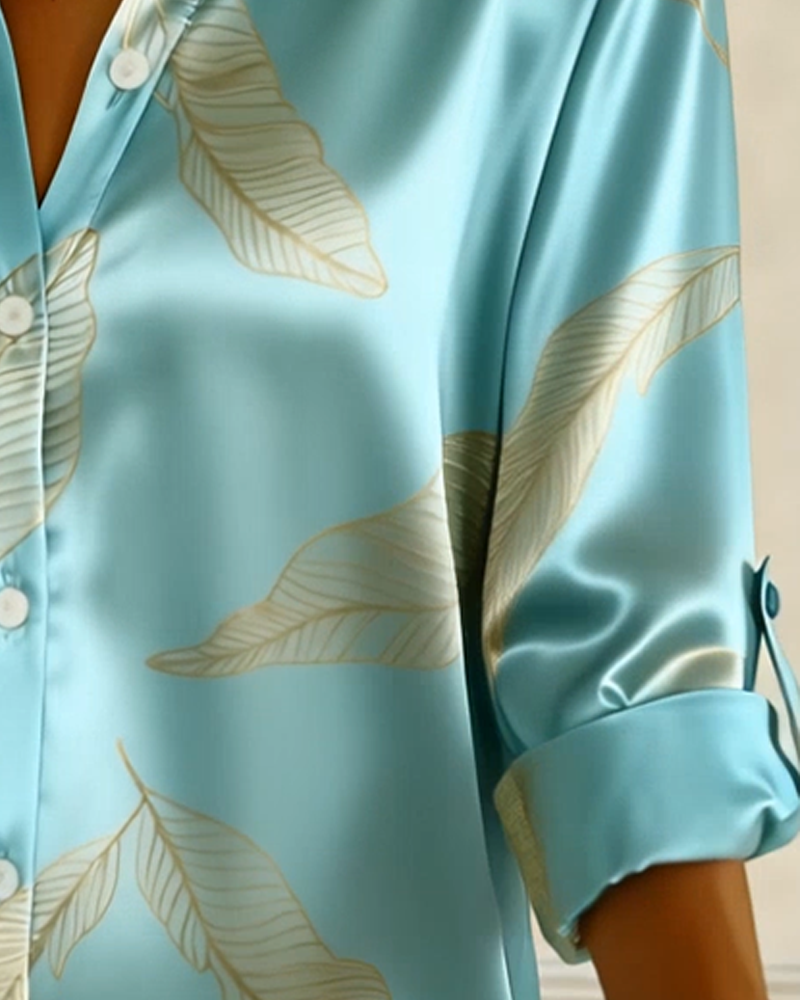 Elegant Collar Printed Satin Shirt