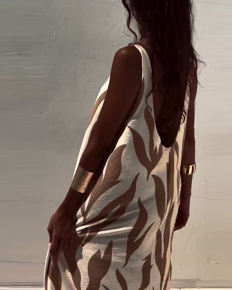 Sleeveless Backless Printed Dress