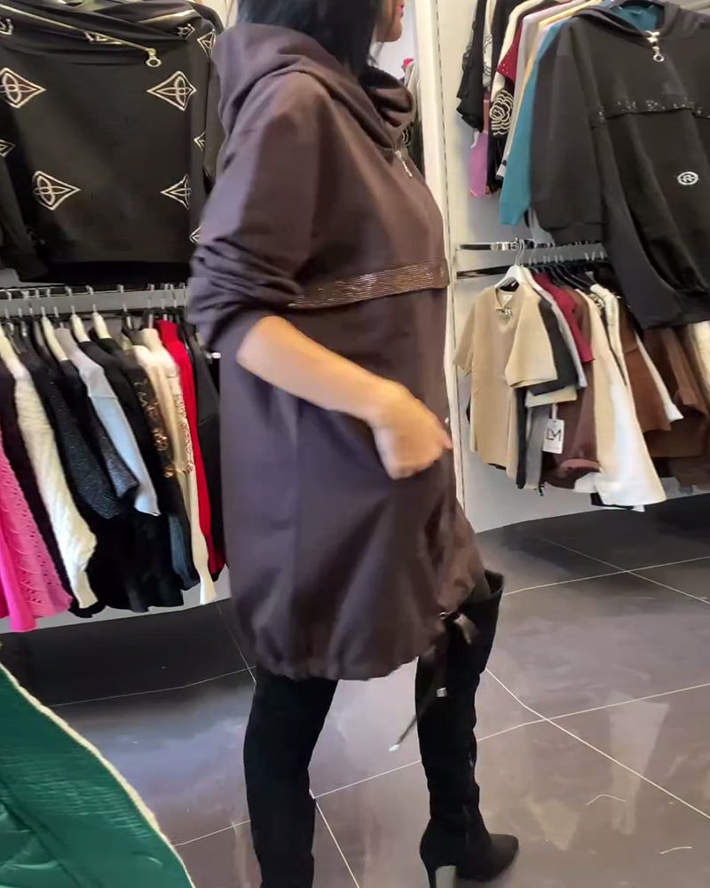 Half-Zip Fashion Hooded Dress