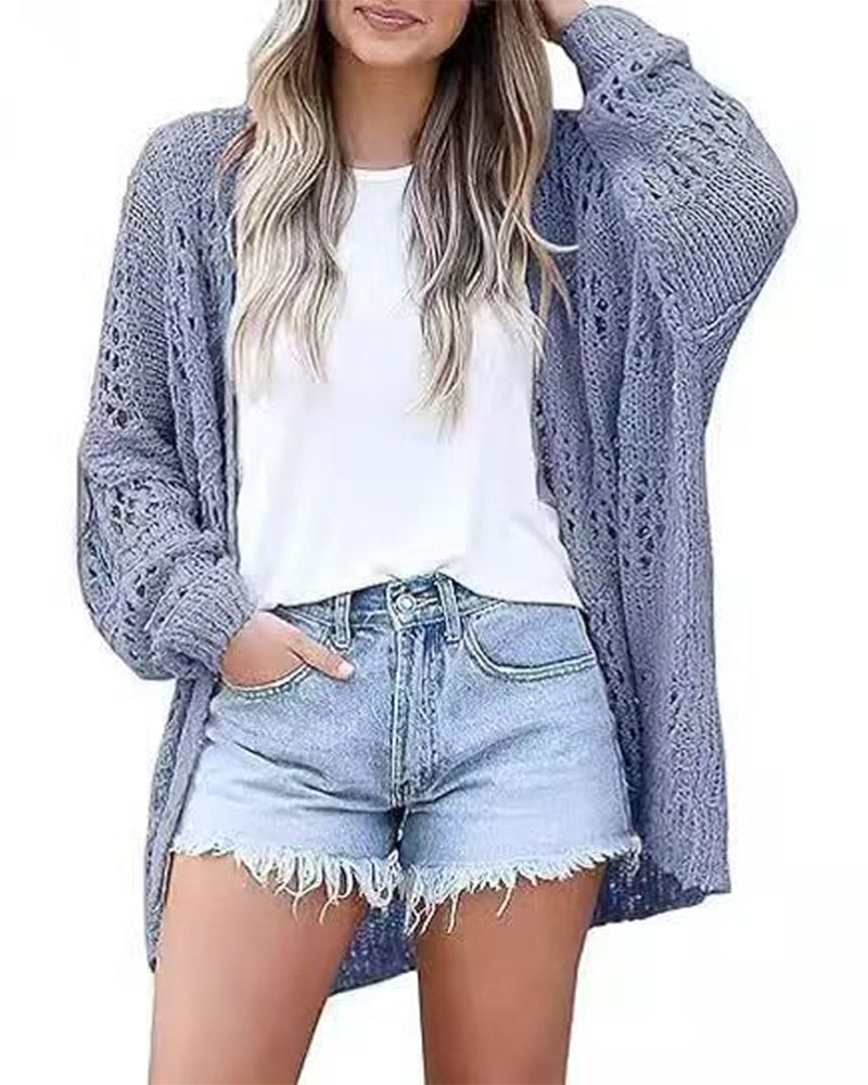 Casual Long Sleeve Hollow Out Sweater Cardigan