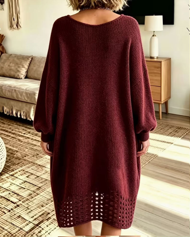 Crew Neck Hollow-Out Sweater Dress