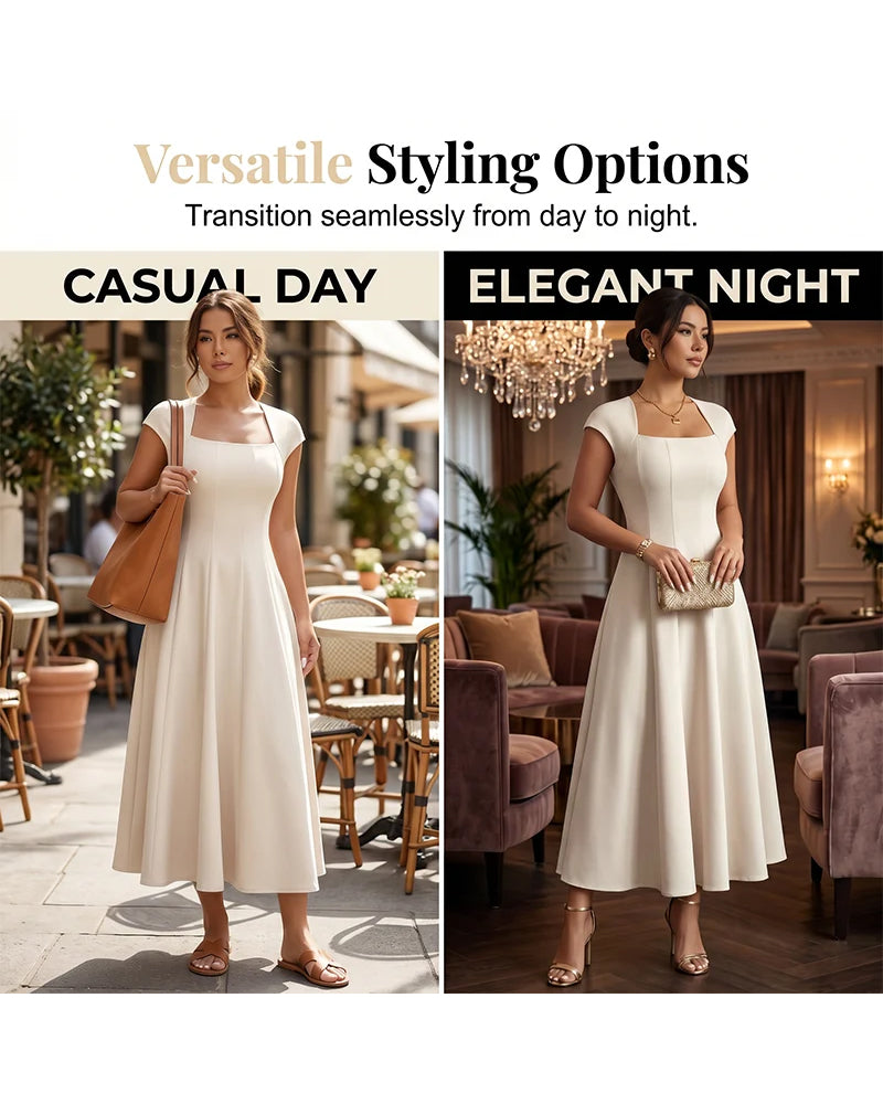 Square-Neck Short-Sleeve Dress