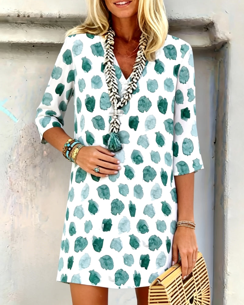 V-Neck Polka Dot Short Sleeve Dress