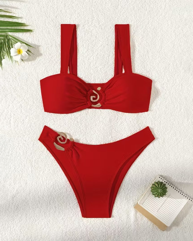 Metal Buckle Split Sexy Bikini