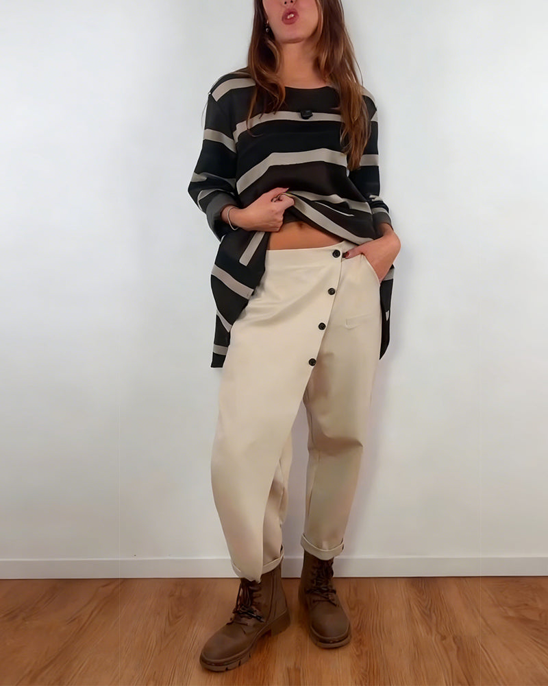 Designer-Style Irregular-Cut Carrot Pants
