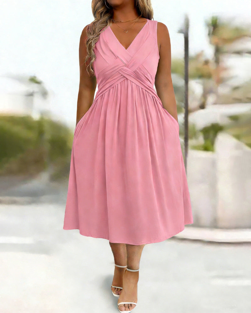 Solid Color Pocket Twist Tank Dress