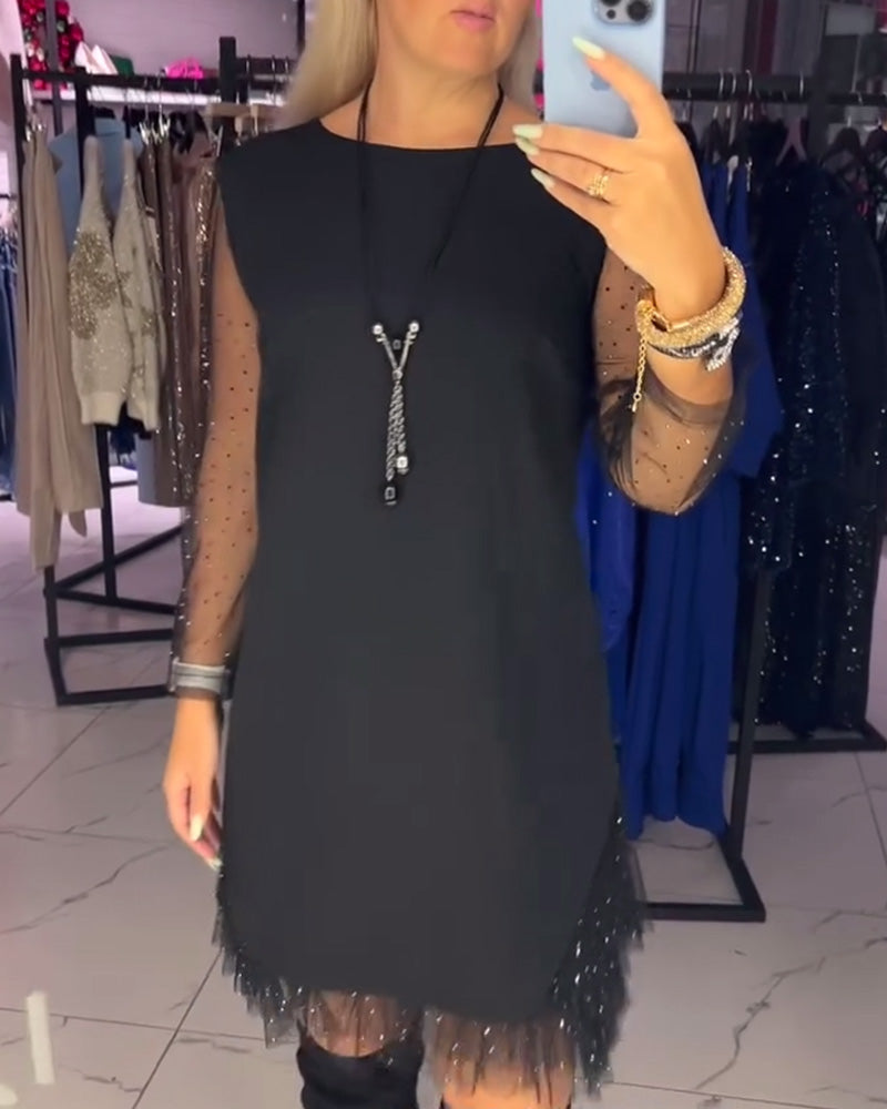 Round Neck Transparent Mesh Stitching Dress