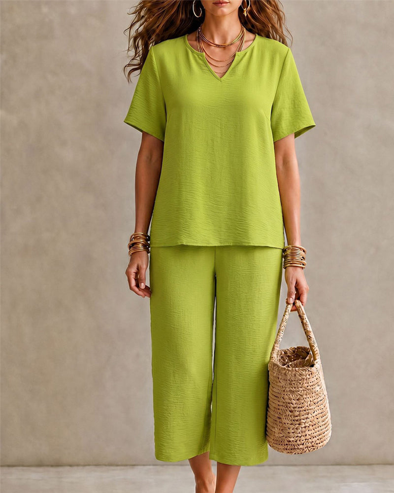 Short Sleeve Top and Cropped Pants Set