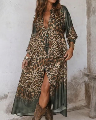 Stylish Leopard Full Skirt Dress