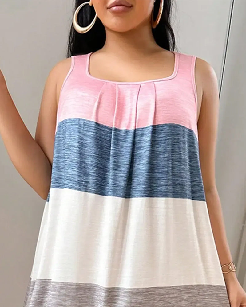 Square Neck Sleeveless Color-Block Stripe Sleep Dress