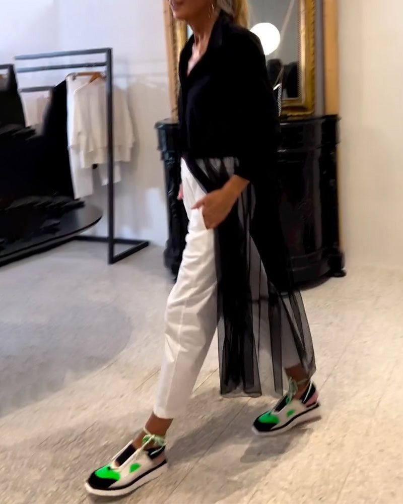 Fashionable Flowy Mesh Long Shirt