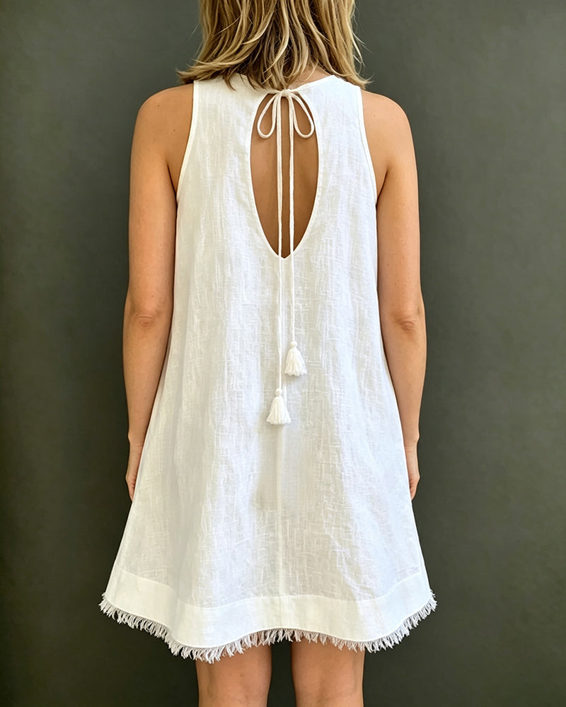 Crew Neck Sleeveless Solid Loose Dress