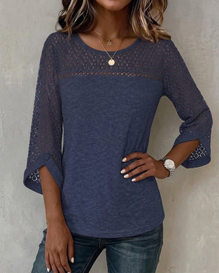 Hollow Out Long Sleeve Patchwork T-Shirt