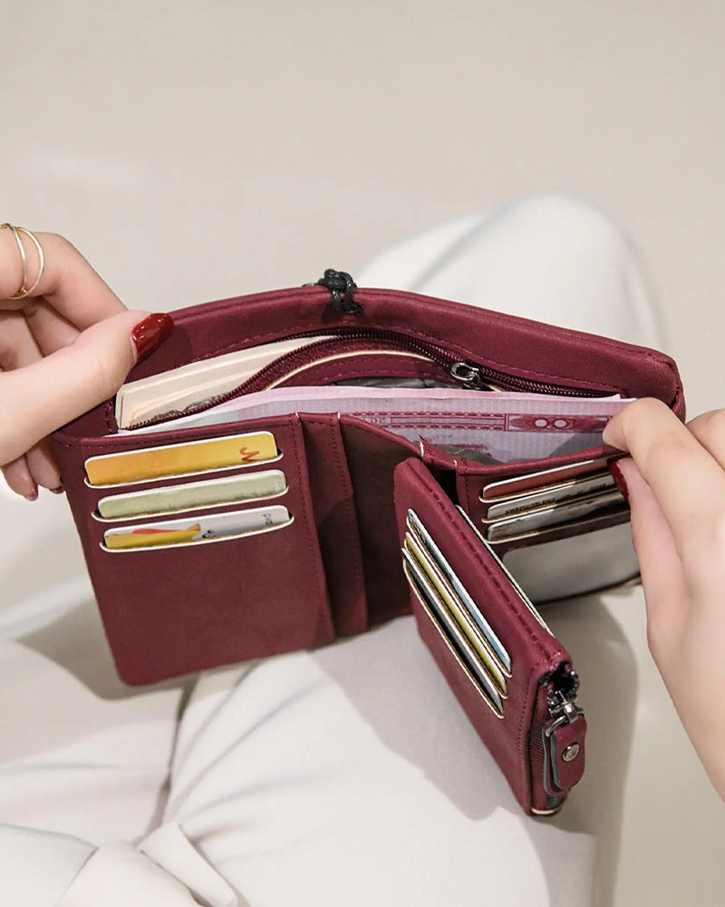 Women's Elegant Minimalist Short Wallet with Wristlet, Casual Versatile Zipper Card Holder Wallet, Trendy Wallet for Daily Use