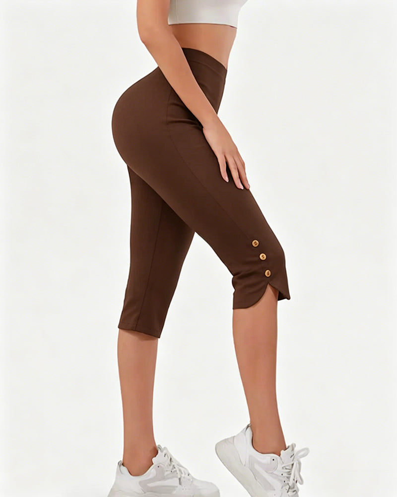 Solid Color Slim-Fit Cropped Leggings