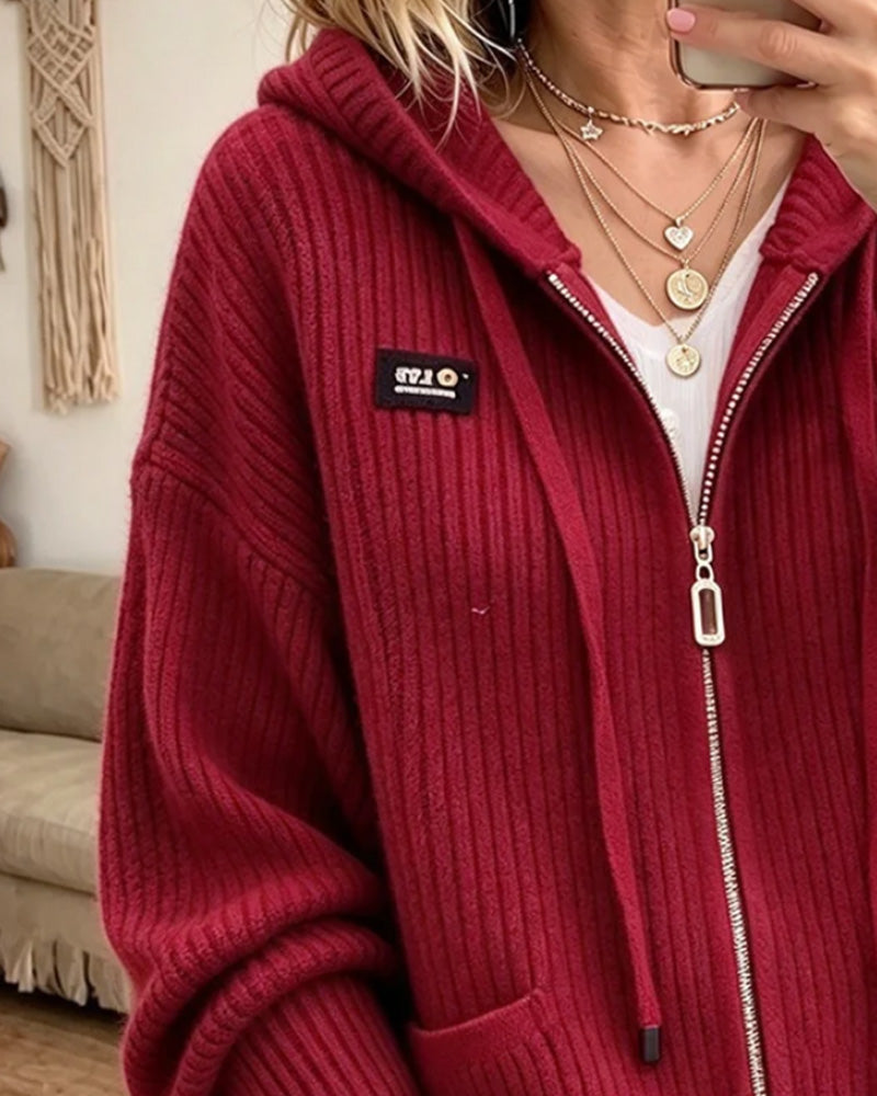 Drawstring Zip Pocket Sweater Cardigan