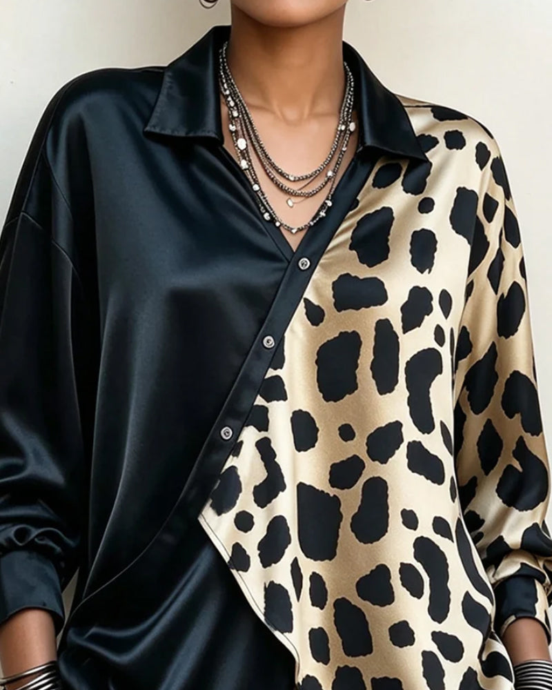 Irregular Leopard Print Buttoned Blouse