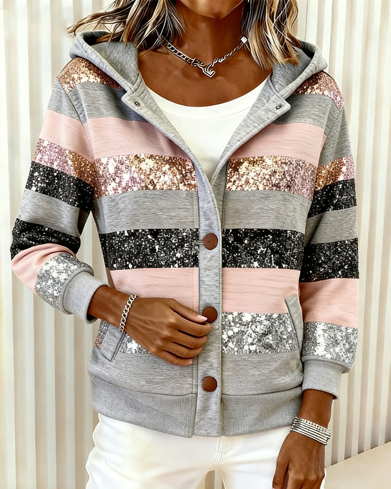 Glitter Print Striped Coat